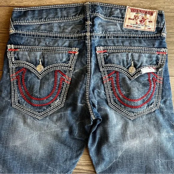 True Religion Men’s Denim Jeans 33x33 Straight Flap Nat Mega T Red - Picture 6 of 15